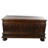 18th century Italian walnut blanket chest, with Arcadian carved and panelled cupboards below and