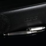 VERSACE - a fine fibre tip pen, brushed and polished chrome finish, original box papers and cloth