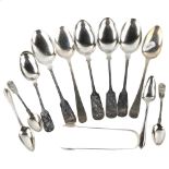 Various silver flatware, including Fiddle pattern tablespoons, George III Period etc, 17.2oz total