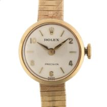 ROLEX - a lady's 9ct gold Precision mechanical bracelet watch, circa 1965, silvered dial with gild