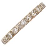 A full eternity diamond ring, unmarked white metal settings with modern round brilliant-cut