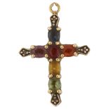 A modern 9ct gold vari-hue topaz and diamond cross pendant, pendant height 26.2mm, 1.5g No damage or