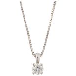 An 18ct white gold 0.5ct solitaire diamond pendant necklace, on 9ct white gold fine box link