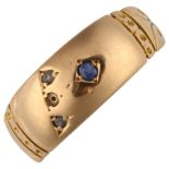 An early 20th century 15ct gold sapphire and diamond ring, maker's marks J A and S, indistinct