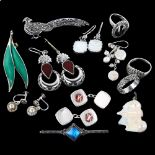 Various silver jewellery, including Norwegian Thune green enamel leaf brooch etc Lot sold as seen