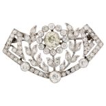 A fine Belle Epoque diamond floral brooch, unmarked white metal geometric settings with old and