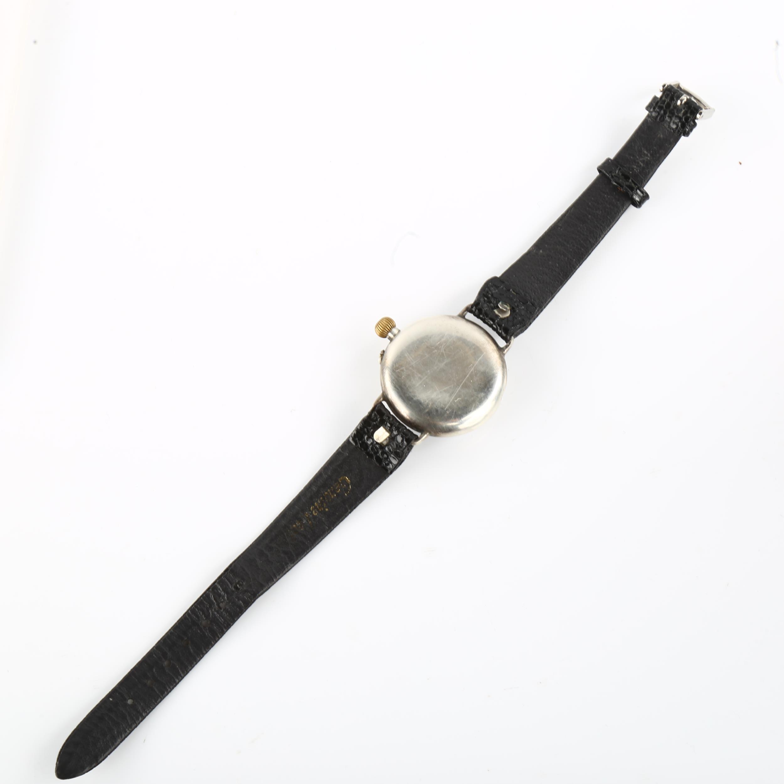 An early 20th century Borgel Officer's trench mechanical wristwatch, white enamel dial with Arabic - Image 3 of 5