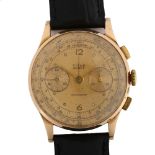 TITUS - a mid-20th century 18ct rose gold mechanical chronograph wristwatch, circa 1950s,
