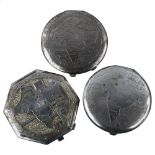 3 Indian silver compacts, with inset rubies, diameter 7cm, 7.9oz gross (3) No damage or repairs,