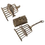 3 x 18th century Dutch miniature silver items, comprising 2 x fish grill trivets and a bird catcher,