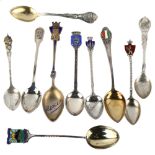 Various Continental silver souvenir spoons and 1 plated example (10) Lot sold as seen unless