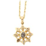 An Antique 18ct gold diamond flowerhead pendant necklace, set with rose-cut diamonds, on 18ct fine