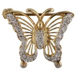 A modern 9ct gold diamond figural butterfly brooch, set with single-cut diamonds, ring span 20.