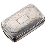 A George IV rectangular silver snuffbox, bright-cut engraved decoration with gilt interior, by