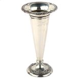 A George V silver trumpet bud vase, with relief embossed gadrooned rim, by A & J Zimmerman,