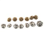 WILLY JACOB KROGMAR - a set of 7 Danish silver buttons, and an unnamed set of 6 copper buttons,