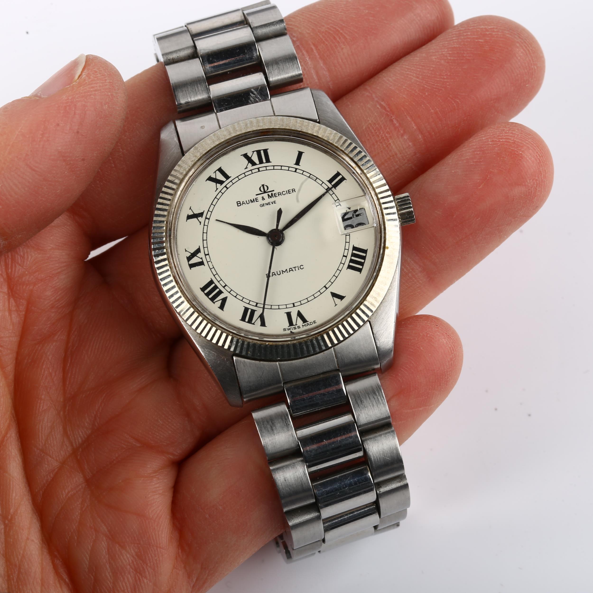 BAUME & MERCIER - a Vintage stainless steel Baumatic Micro Rotor automatic bracelet watch, ref. - Image 5 of 5