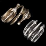 2 Danish sterling silver Viking Revival rings, makers include Kjeld Larsen, sizes O and Q, 14.7g