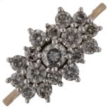 A modern 9ct gold diamond cluster ring, set with modern round brilliant-cut diamonds, total