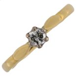 An 18ct gold 0.15ct solitaire diamond ring, claw set modern round brilliant-cut diamond, colour