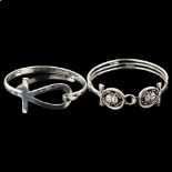 2 Egyptian silver bangles, comprising Ankh cross and scarab beetle, internal circumference 18cm,