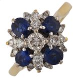 A late 20th century 18ct gold sapphire and diamond cluster ring, set with oval mixed-cut sapphire