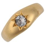 A 19th century 18ct gold solitaire diamond gypsy ring, set with 0.25ct old European-cut diamond,