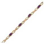 A modern 9ct gold amethyst line bracelet, length 19cm, 4.8g No damage or repairs, all stones