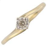 A 9ct gold 0.1ct solitaire diamond ring, illusion set with modern round brilliant-cut diamond,
