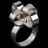 A handmade sterling silver abstract ring, by Claude Wilkes, hallmarks London 2017, setting height