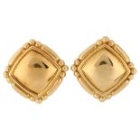 GARRARD - a pair of 18ct gold bombe clip-on earrings, model no. 112, hallmarks Birmingham 1990,