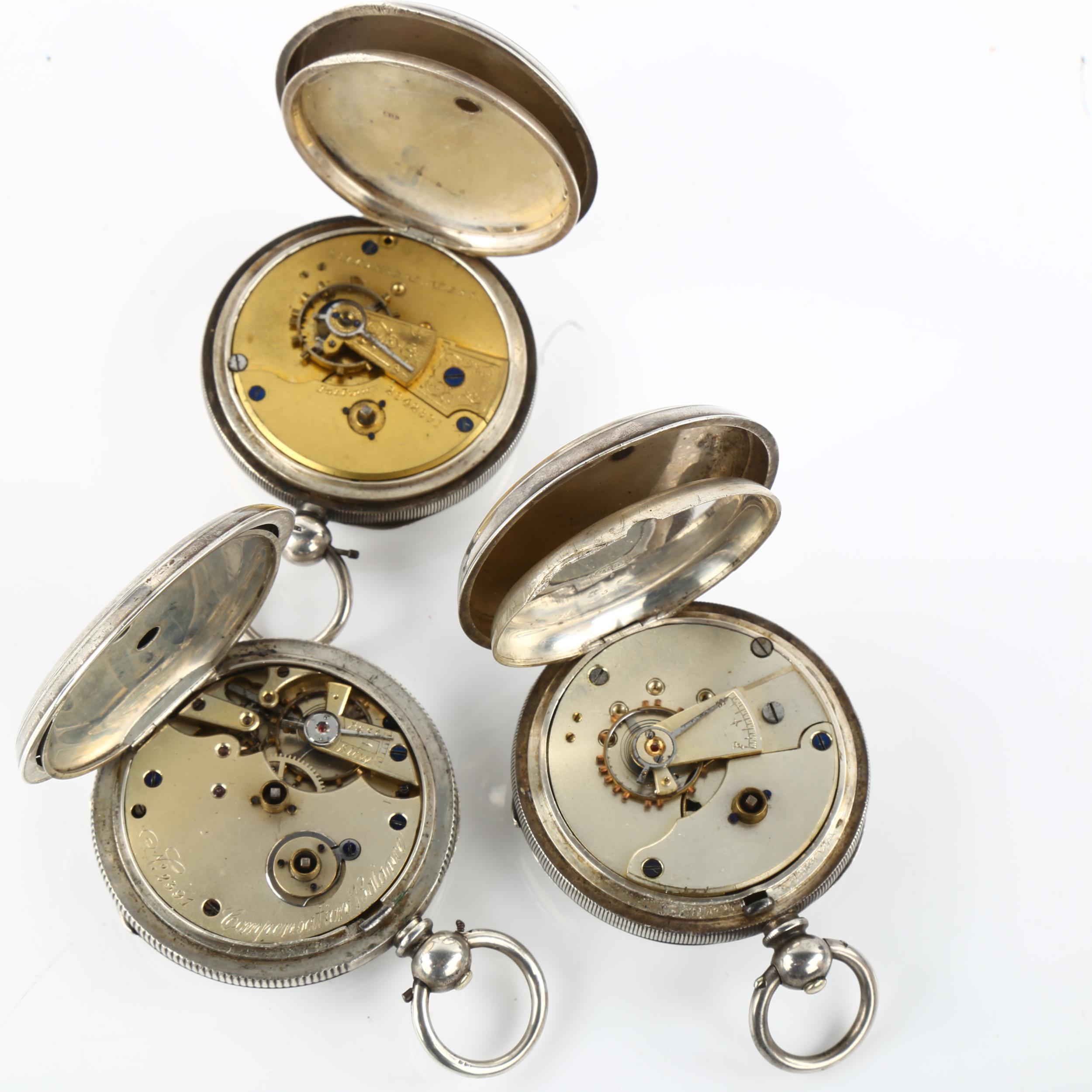 3 silver open-face key-wind pocket watches, including example by Edwin Owens of Wrexham, largest - Image 4 of 5