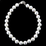 A large modern handmade sterling silver ball link chain necklace, by Claude Wilkes, hallmarks