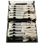 2 cased sets of 6 Elizabeth II silver-handled dessert knives, by James Dixon & Sons Ltd, hallmarks