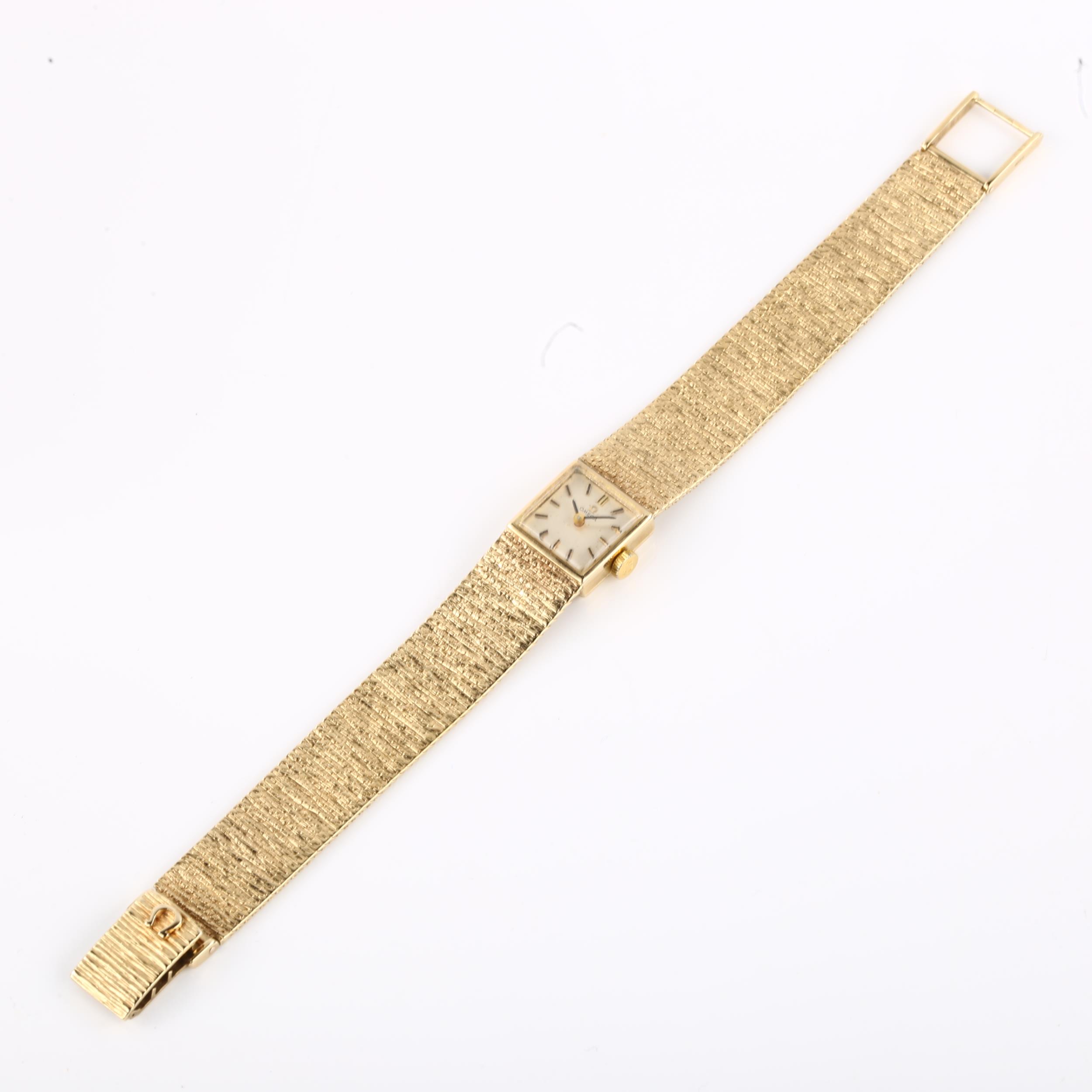 OMEGA - a lady's 9ct gold mechanical bracelet watch, circa 1968, silvered dial with baton hour - Image 2 of 5