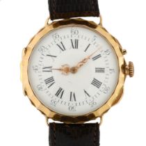 LECOULTRE & CO - an early 20th century French 18ct gold mechanical wristwatch, white enamel dial