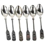 A set of 6 George V silver Fiddle pattern teaspoons, with bright-cut engraved decoration, by William