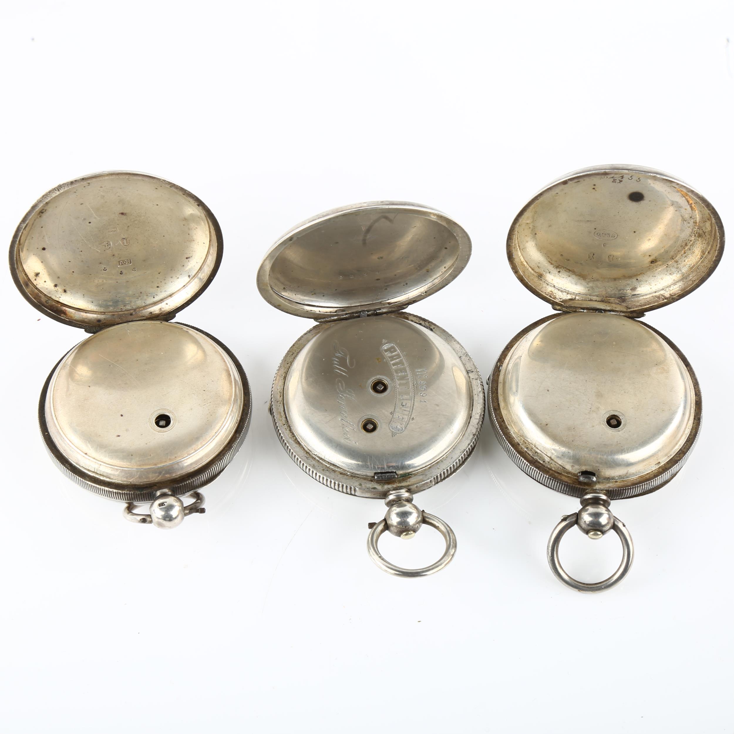 3 silver open-face key-wind pocket watches, including example by Edwin Owens of Wrexham, largest - Image 3 of 5