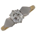 An early 20th century 18ct gold 0.65ct solitaire diamond ring, claw set with oval old-cut diamond