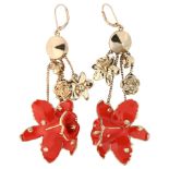 VERSACE for H&M - a pair of gilt-metal enamel and paste floral drop earrings, by Jess Cartner-