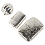 Various silver, including modern Vesta case with sliding lid, curved snuffbox etc, box length 5.5cm,