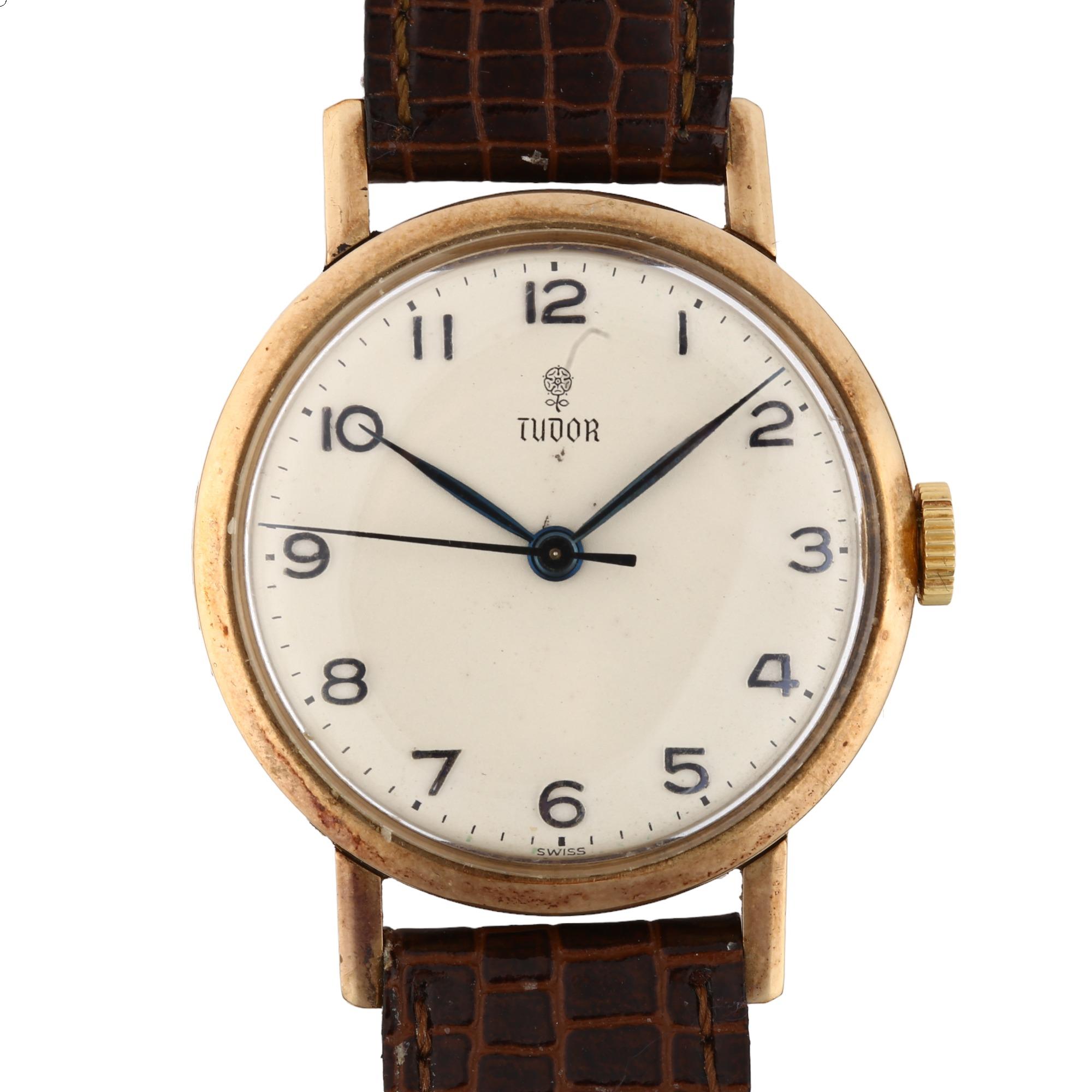 TUDOR - a Vintage 9ct gold mechanical wristwatch, ref. 6260, circa 1957, silvered dial with blued