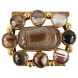 A large Antique gilt-metal banded agate necklace clasp, 45.3mm x 35.6mm, 13.2g No damage or repairs,