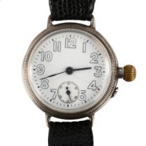 An early 20th century Borgel Officer's trench mechanical wristwatch, white enamel dial with Arabic