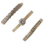 3 modern 9ct gold diamond rings, sizes M x 2, and N, 4.2g total (3) No damage or repairs, all stones