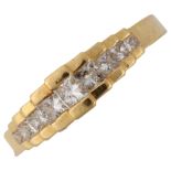 A modern 18ct gold graduated diamond ring, set with Princess-cut diamonds, total diamond content