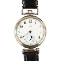 OMEGA - a Continental silver-cased open-face keyless pocket watch/wristwatch, white enamel dial with