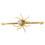 A large 19th century 15ct gold aquamarine figural spider bar brooch, set with round-cut aqua, brooch