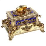 KARL GRIESBAUM - a fine silver-gilt blue enamel stone set model 17 singing bird box automaton,