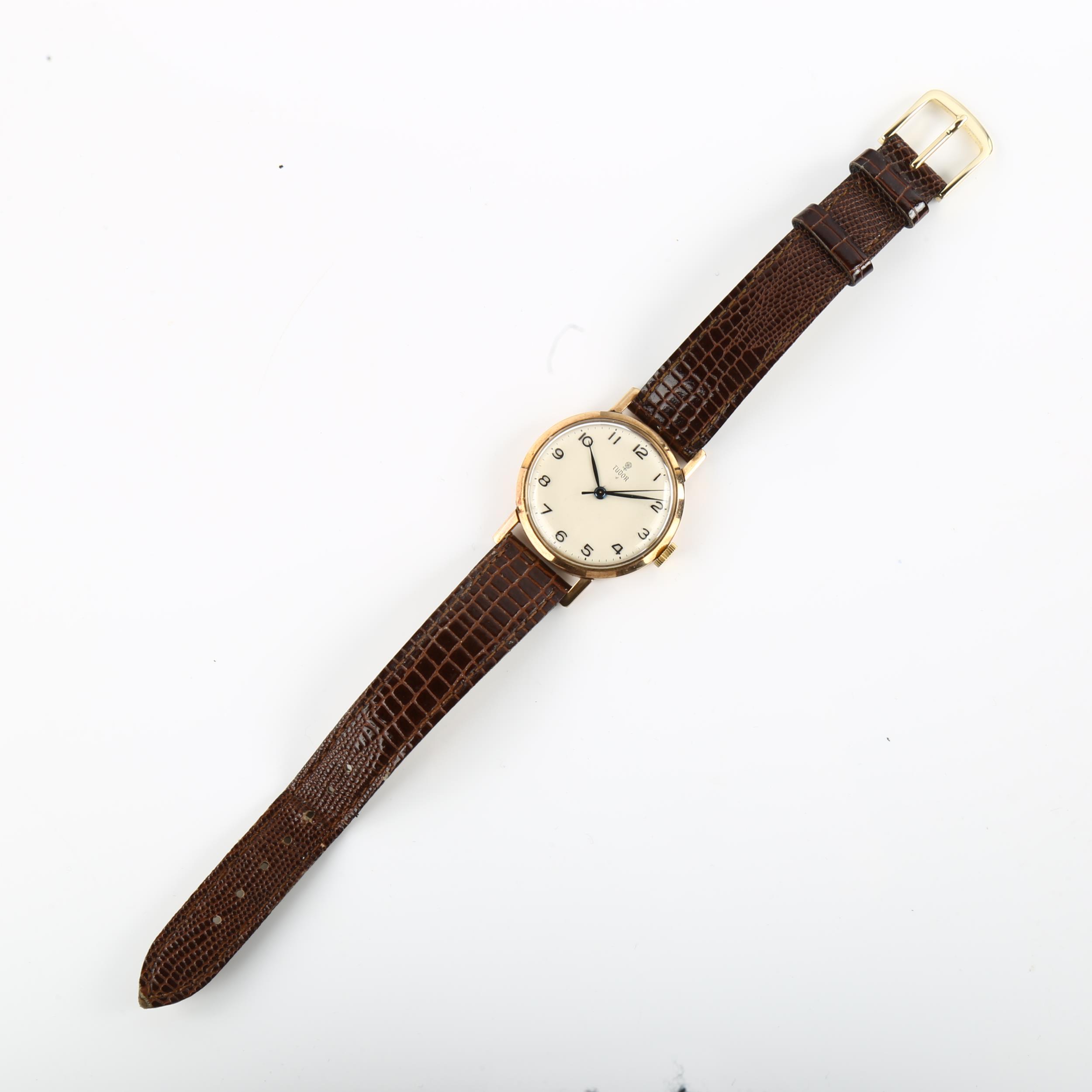 TUDOR - a Vintage 9ct gold mechanical wristwatch, ref. 6260, circa 1957, silvered dial with blued - Image 2 of 5